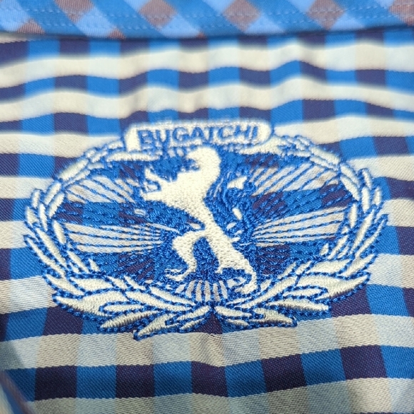Bugatchi Blue and Brown Casual Button Down Shirt - Picture 14 of 16